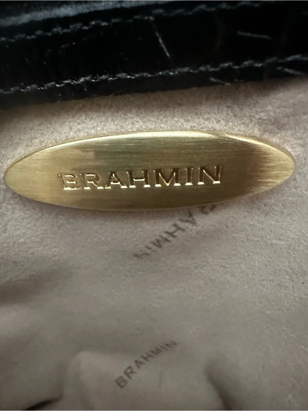 Brahmin Black Croc-Embossed Shoulder Bag with Gold Accents